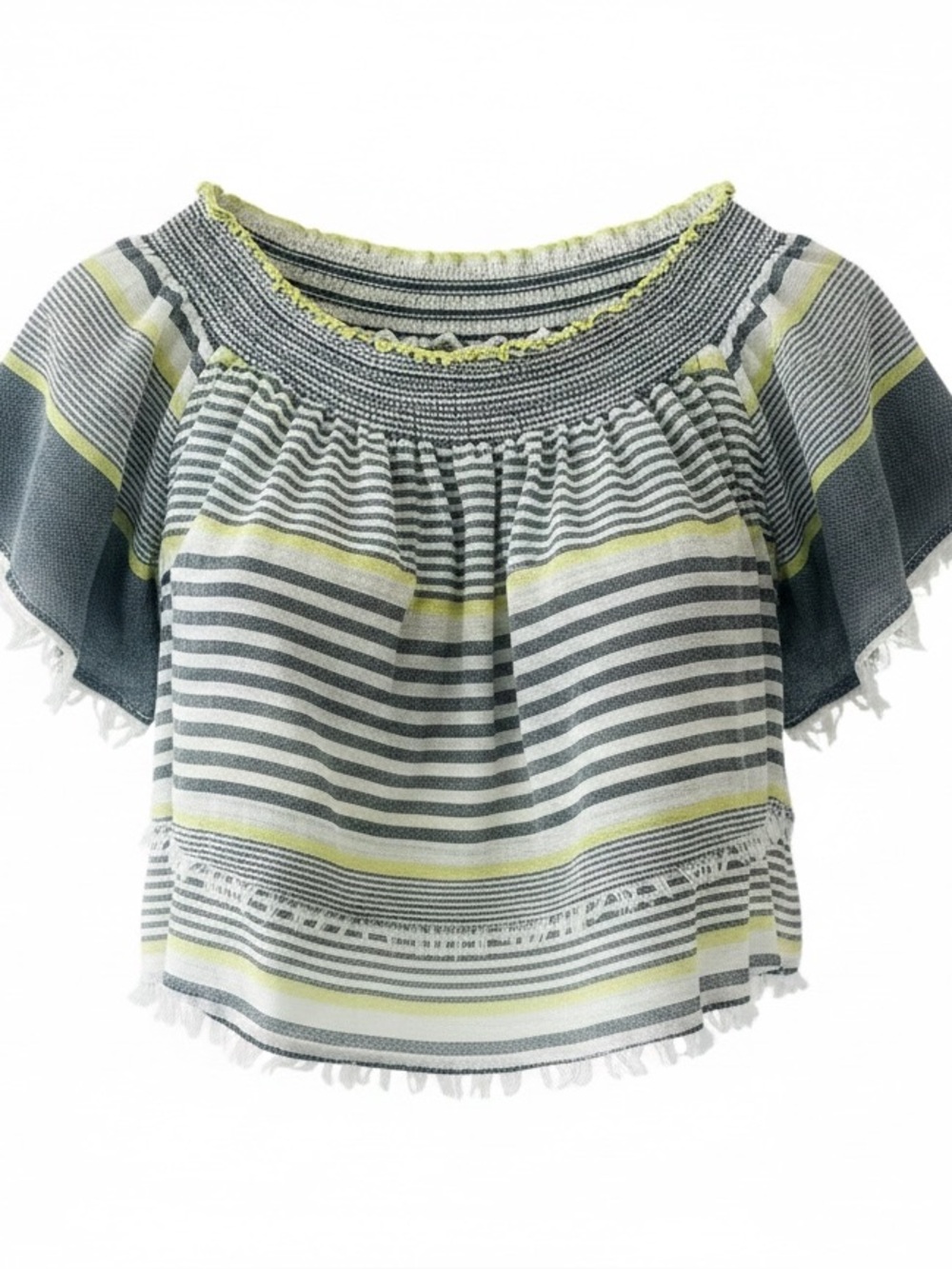 ASTR the Label Ibiza Striped Gauzy Smocked Peasant  Raw Hem Linen/Cotton Top